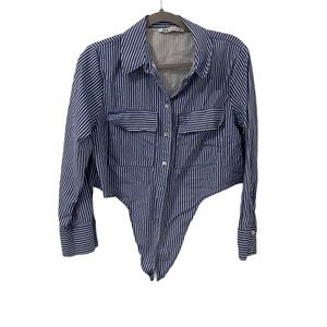 Zara blue stripe button down crop linen shirt. Only worn once